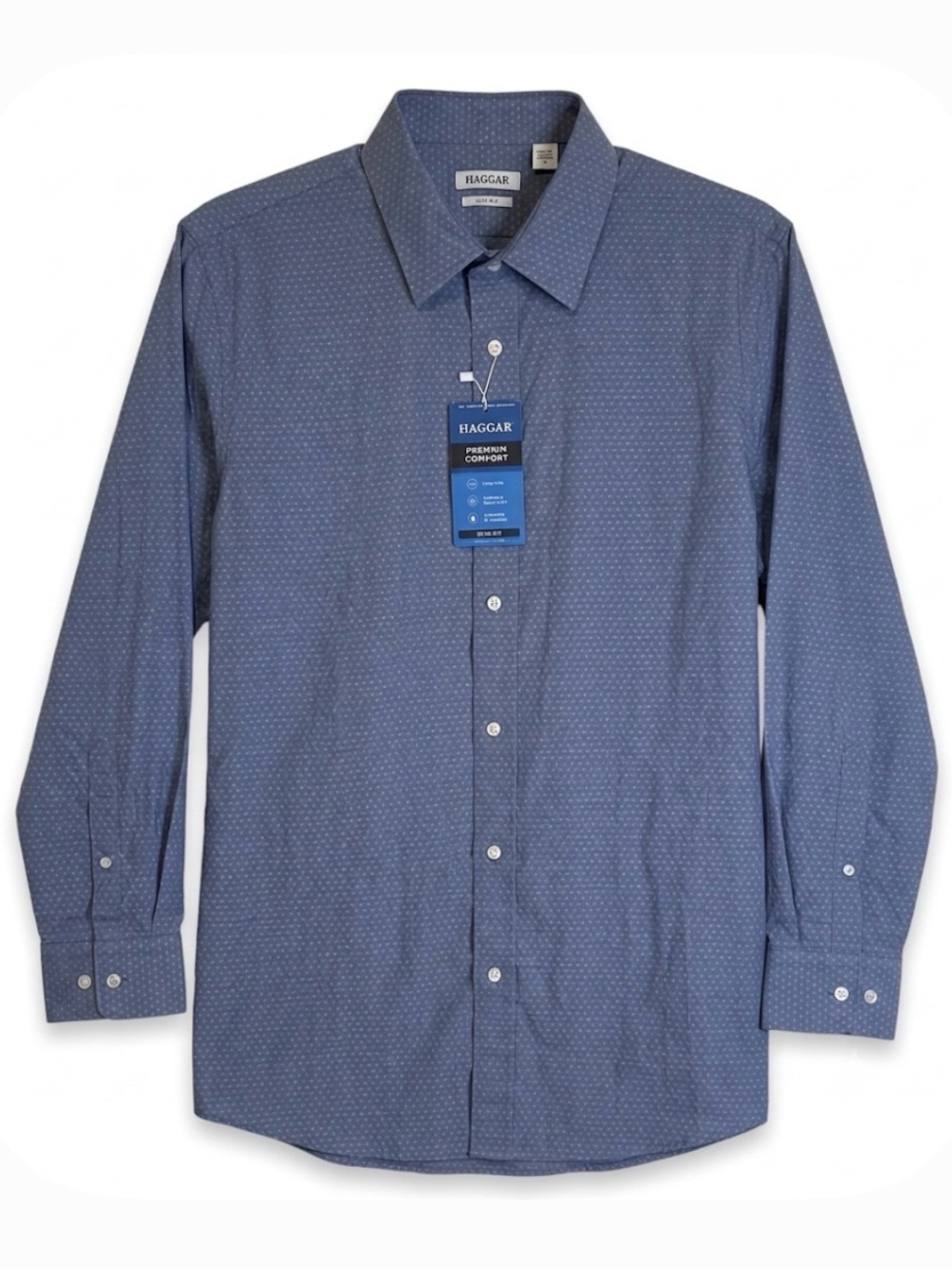 HAGGAR Premium Comfort Slim Fit, Men’s Neck 17-17.5”, Blue